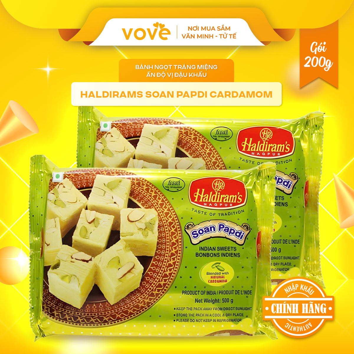 Bánh ngọt tráng miệng Ấn Độ vị Đậu khấu HALDIRAMS Soan Papdi Cardamom, 250gr