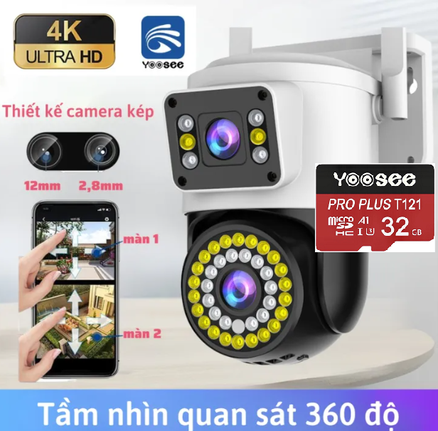 Camera ip Wifi YooSee PTZ Q42D 2 mắt main chuẩn 4.0mpx siêu nét góc quay rộng ban đêm xem có màu có cổng mạng Lan đàm thoại 2 chiều camera kép xem cùng lúc trên 1 điện thoại xoay 360 độ