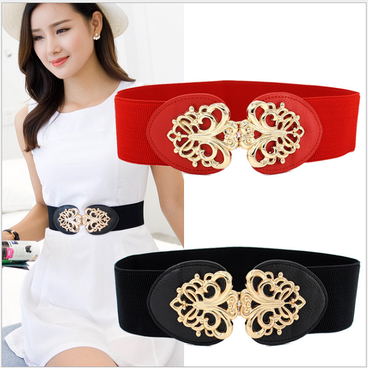 Thắt lưng nữ - Đai váy Belt lưng co giãn sang trọng Bản to 6cm H11 Đen đỏ