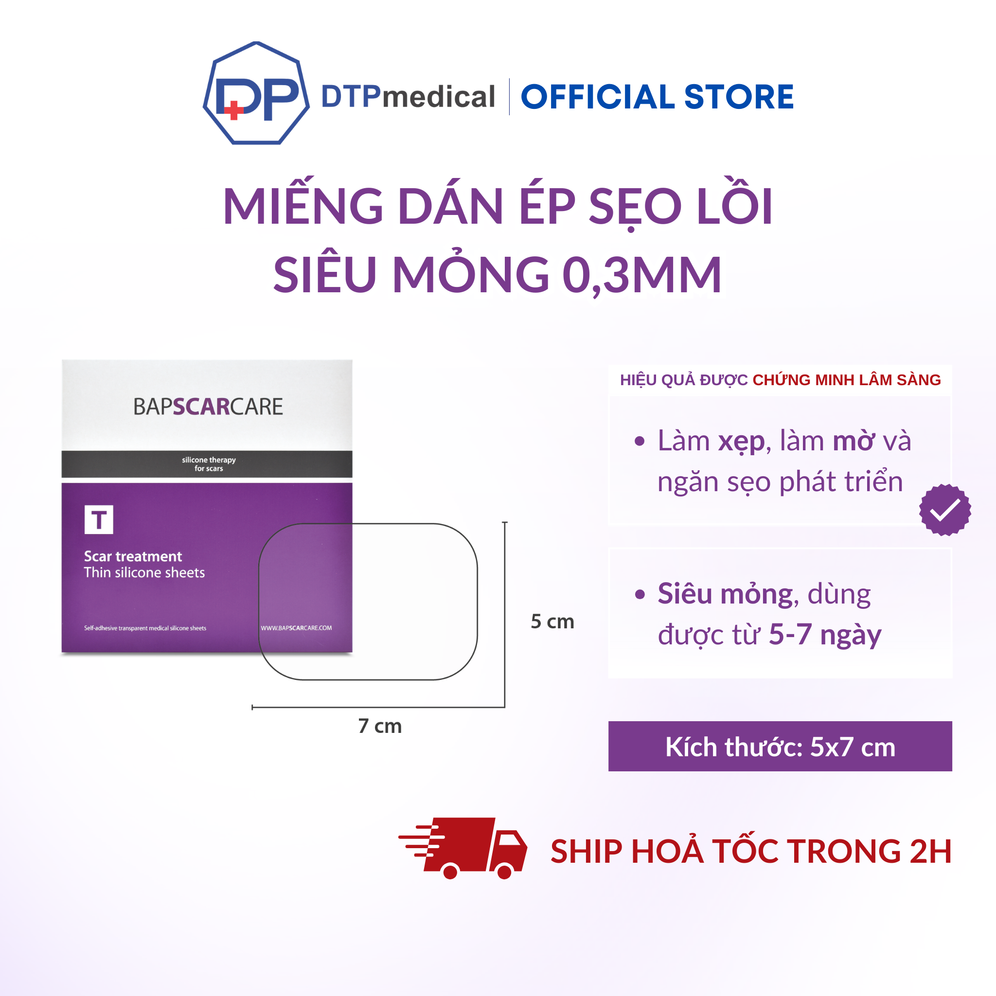 Miếng dán làm mờ sẹo Bapscarcare T Silicone - Miếng dán silicone siêu mỏng làm mờ sẹo cũ, sẹo mới