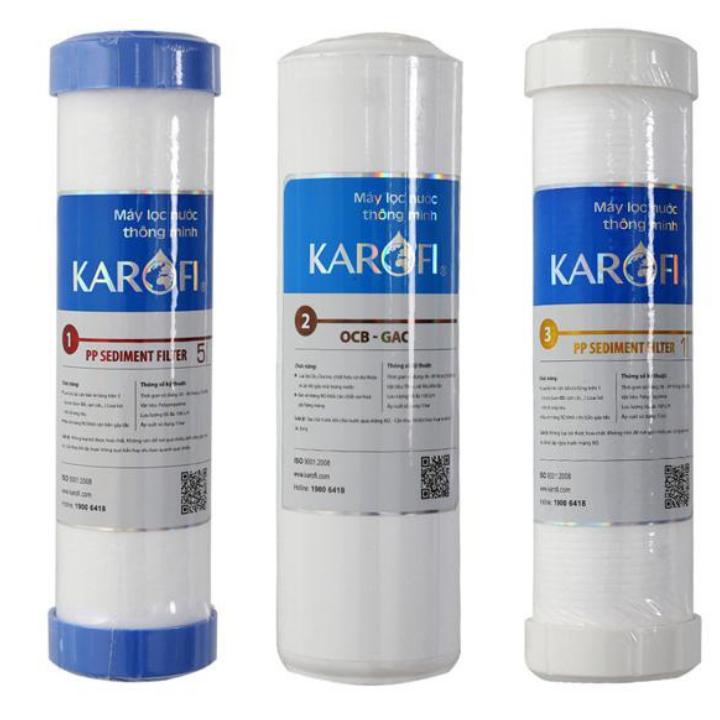 Bộ 3 lõi lọc 1, 2, 3 máy lọc nước Karofi  - Thay được cho tất cả các loại máy lọc nước RO