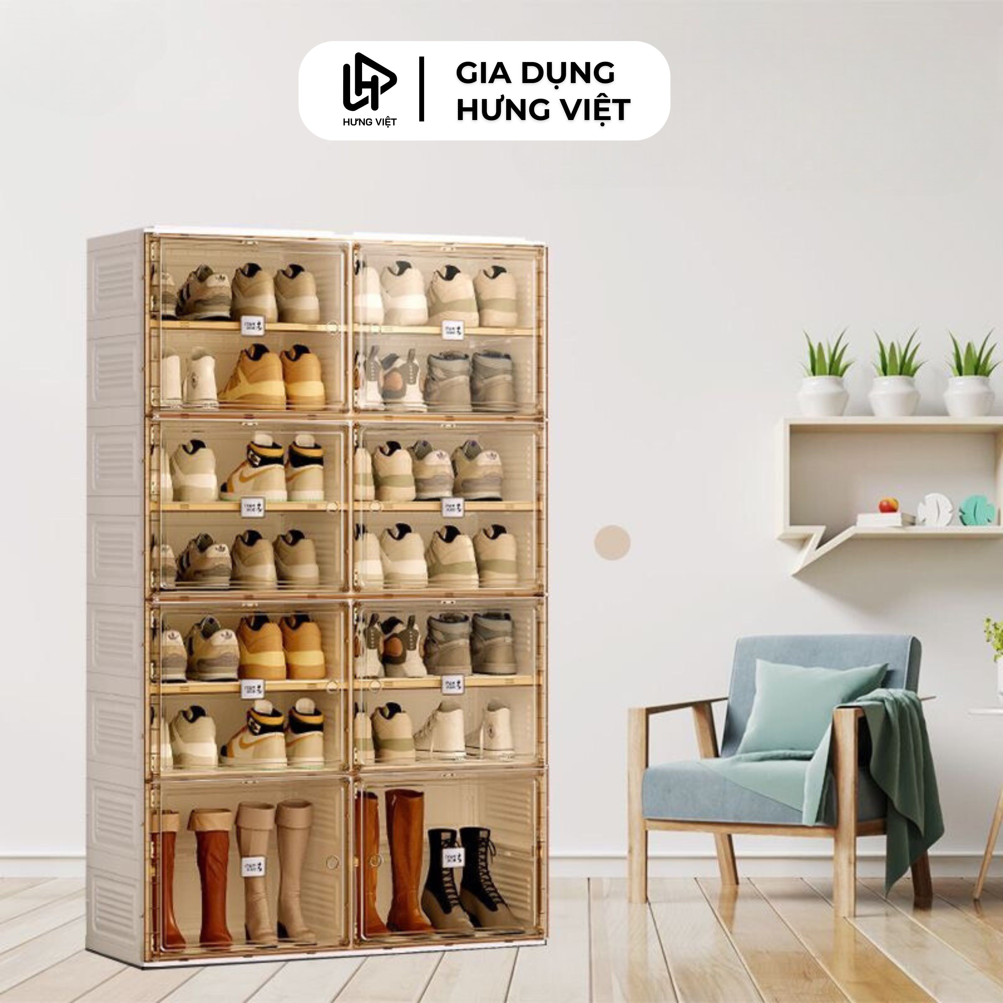 Tủ đôi để giày, bốt đa năng AntBox cửa trong suốt, tủ đựng giày dép và túi sách cao cấp chất liệu nhựa ABS HV5