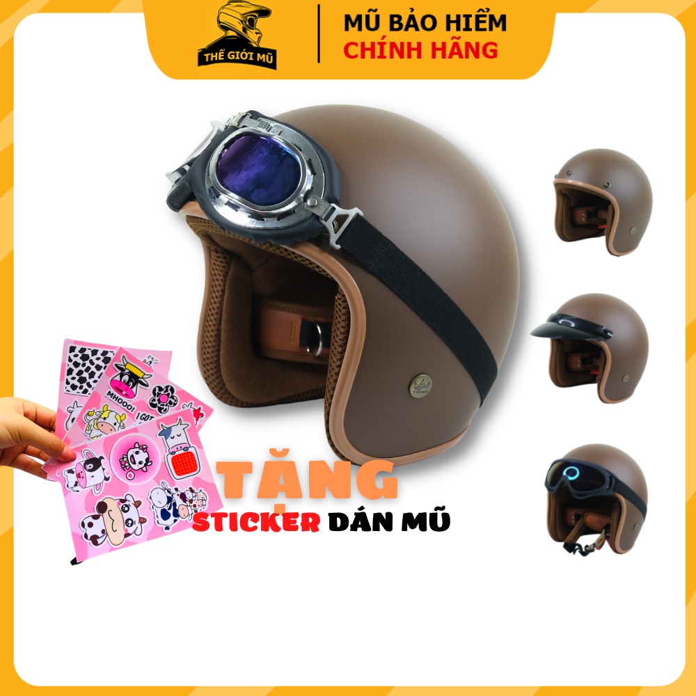 Mũ bảo hiểm 3/4 đầu NTMAX màu nâu nhám Free size cho nam nữ
