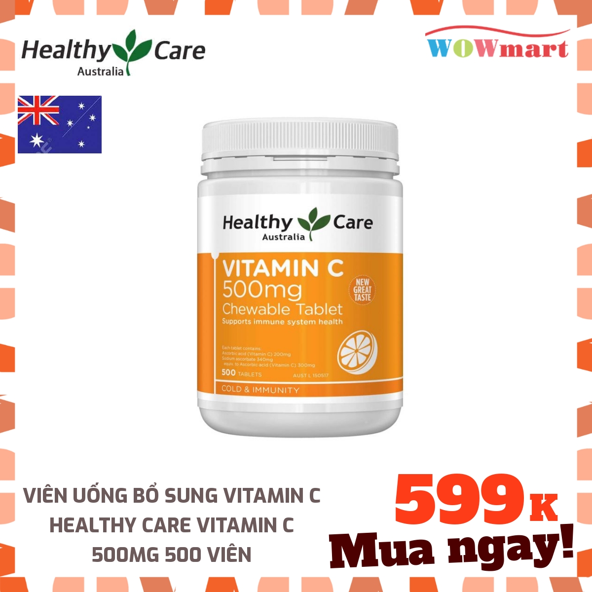 Viên uống bổ sung vitamin C Healthy Care Vitamin C 500mg 500 viên -