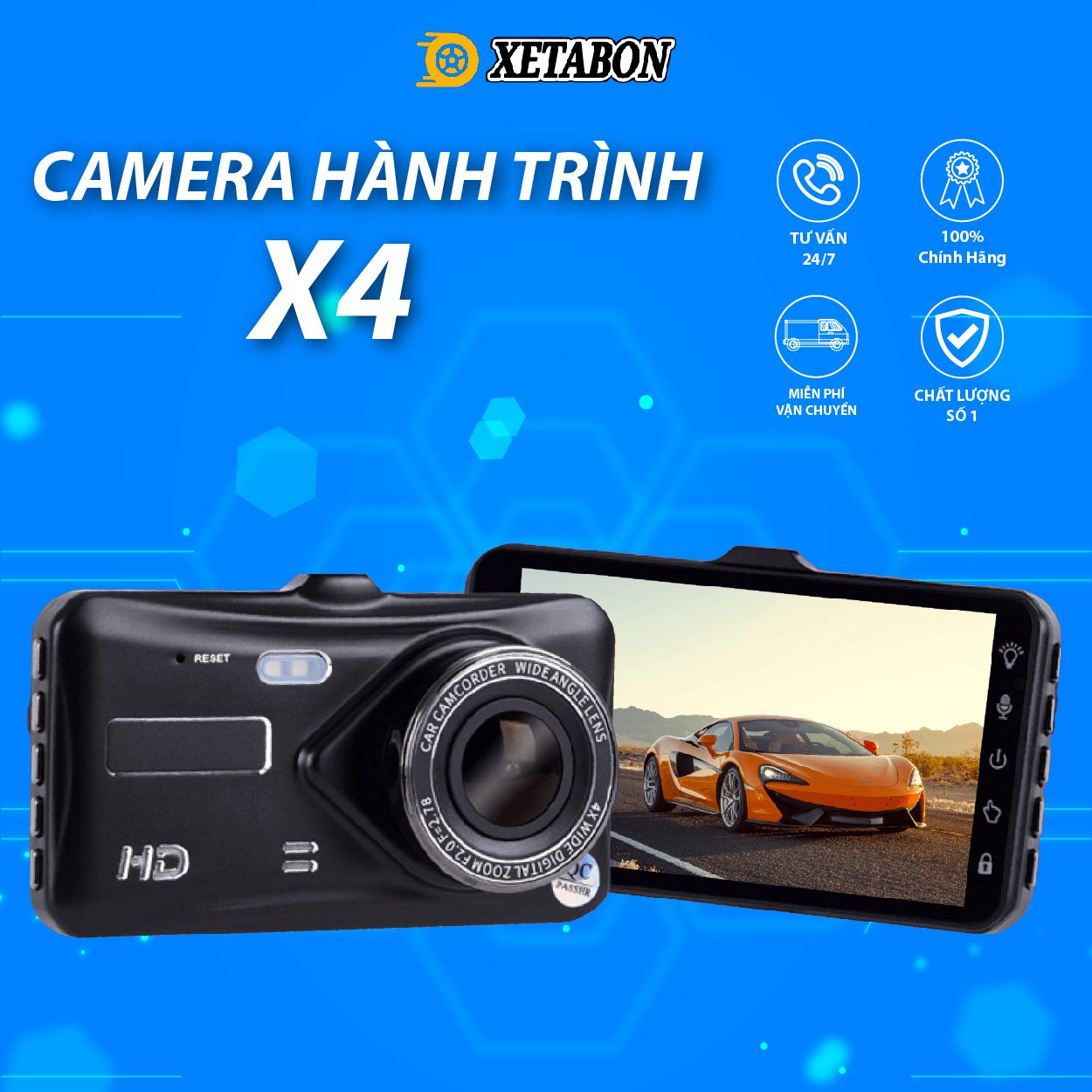 Camera hành trình ô tô X4 XETABON Full HD có màn hình cảm ứng góc quay rộng ghi hành trình rõ nét Bảo hành 12 Tháng