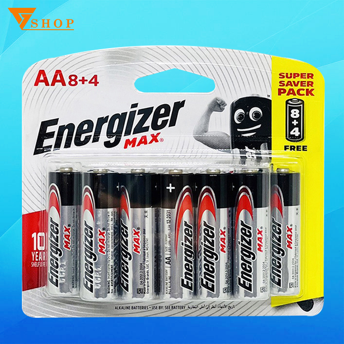 1 vỉ pin energizer aa vỉ 12 viên, pin tiểu e91 chính hãng