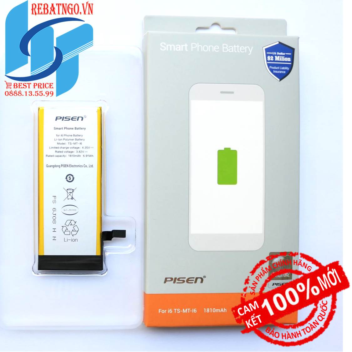 Pin Pisen cho Iphone 6 1810mAh chuẩn 3C Easy certificate