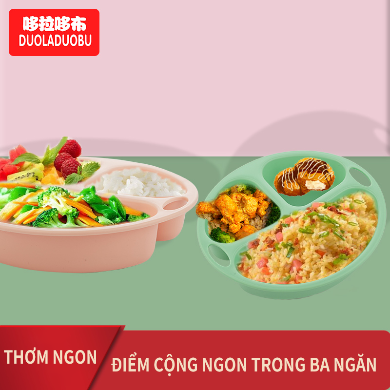 Đĩa ăn trẻ em, bé tập ăn, bộ đồ ăn chia nhỏ, hộp cơm pp chống đổ có nắp