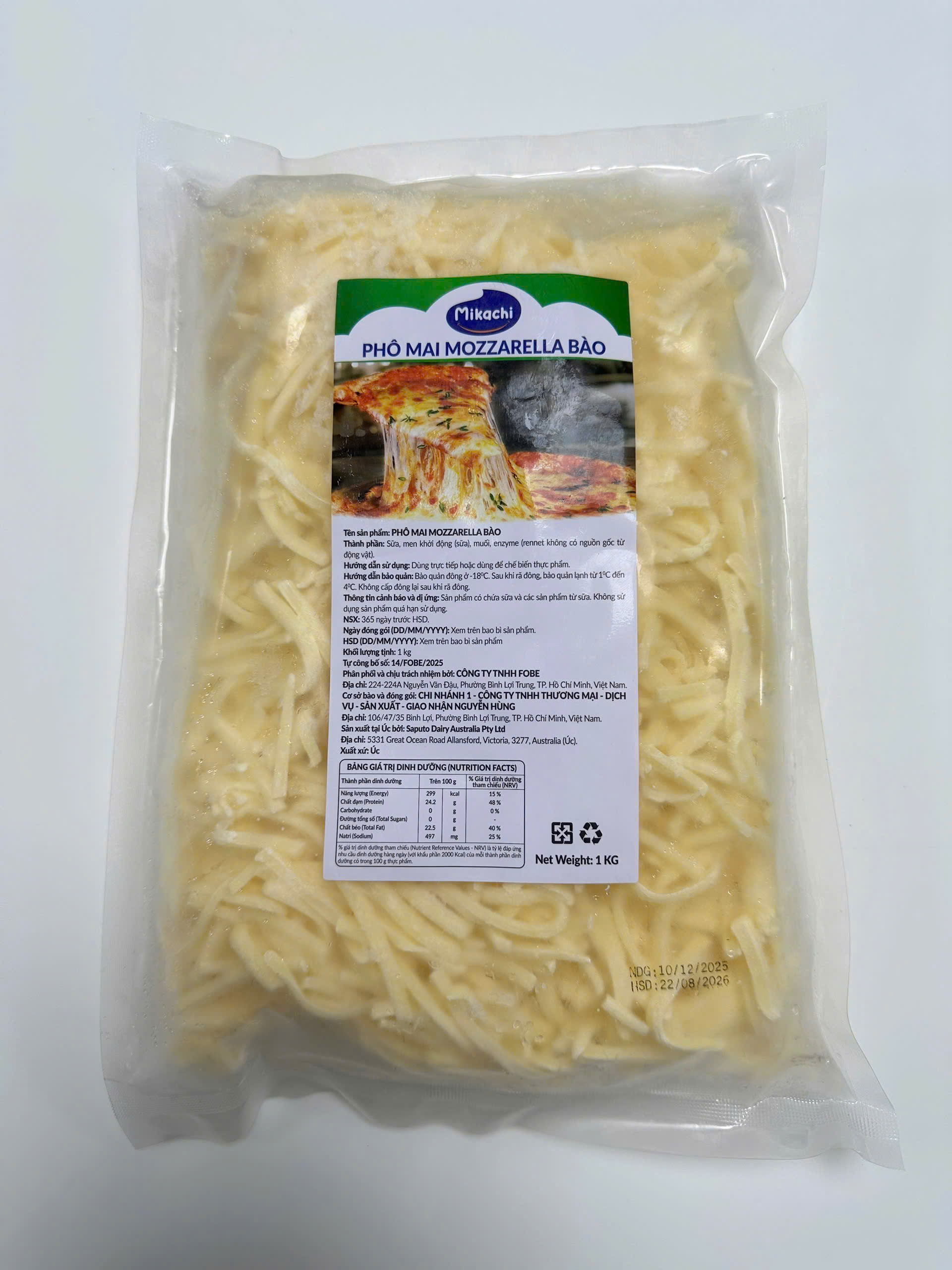 Phô Mai Mozzarella ÚC Bào Sợi - Bịch 1KG ( Giao HCM Hỏa Tốc)
