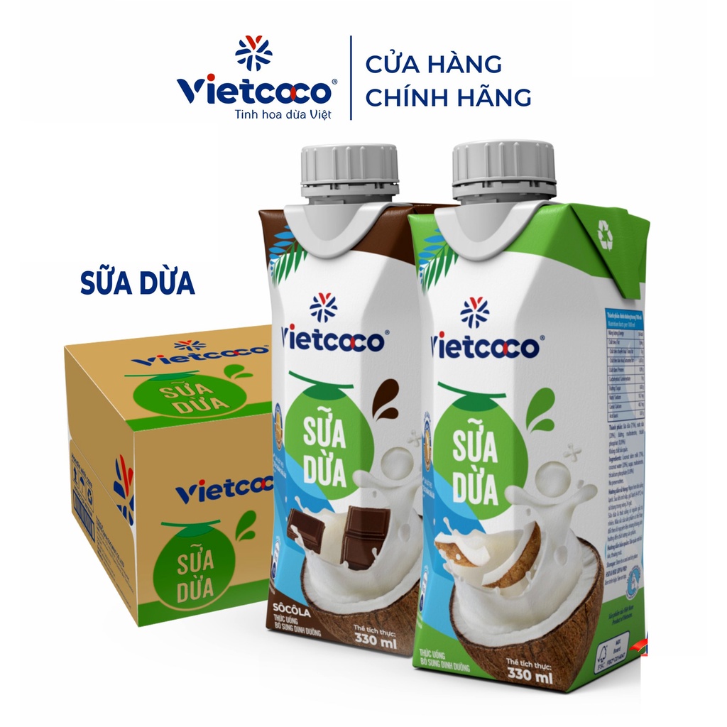 Thùng 12 hộp sữa dừa nguyên chất vietcoco hộp 330ml