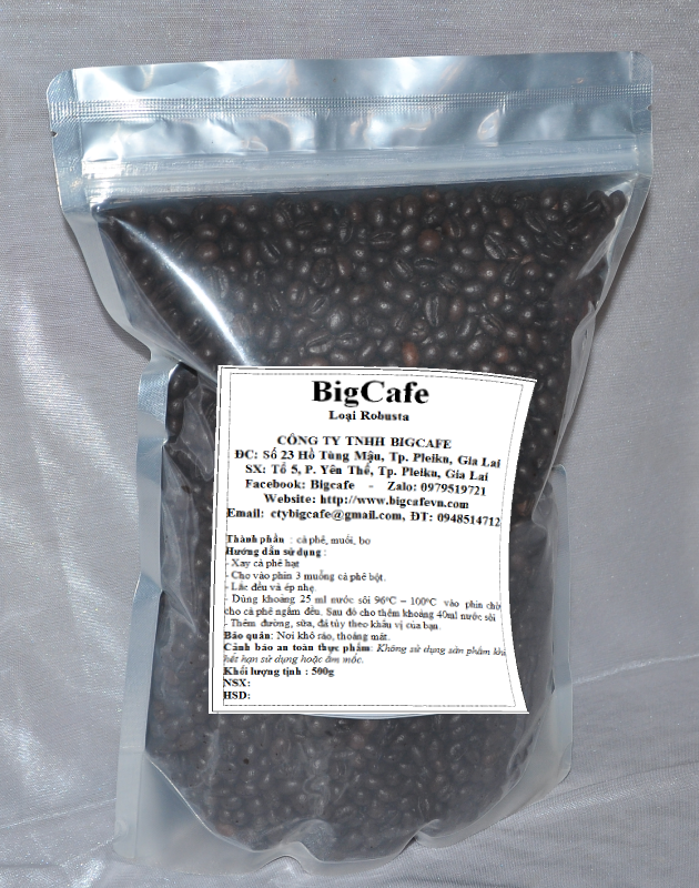 Cà phê hạt  nguyên chất 100% Robusta Bigcafe 500gr