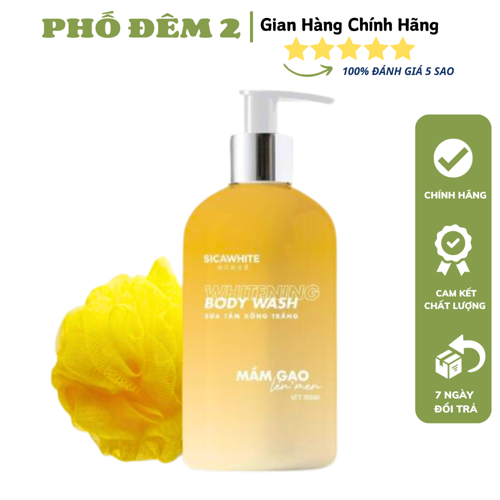 (tặng bông tắm) Sữa tắm mầm gạo lên men Sica White hỗ trợ sáng da, giúp làm mềm mịn da