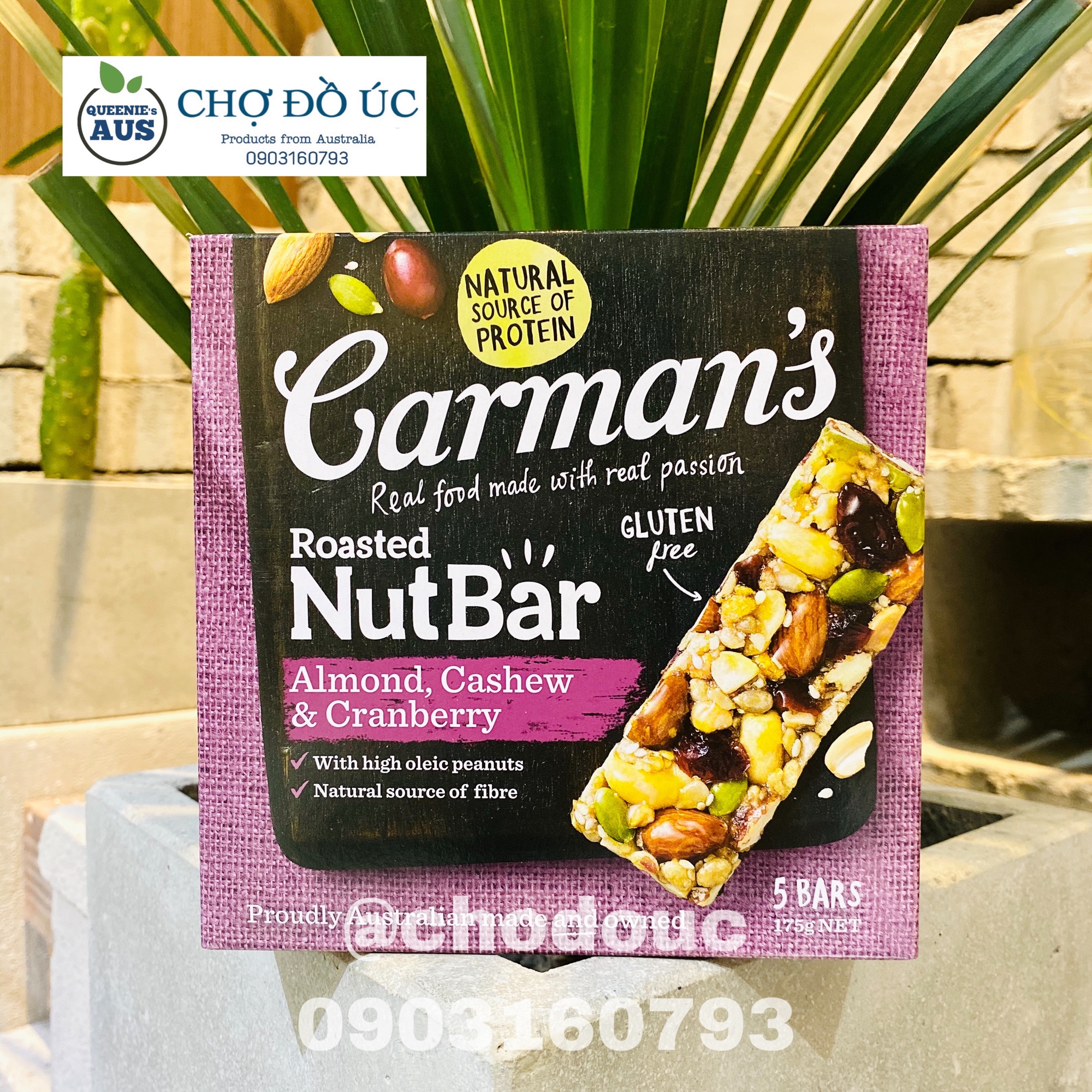 Carman's roasted nut bar - thanh ngũ cốc bổ sung dinh dưỡng - hạnh nhân, hạt điều & nam việt quất