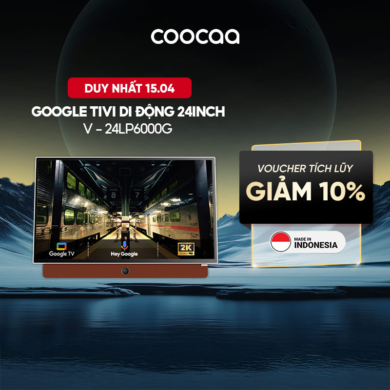 Google TV Di Động FHD Coocaa 24 Inch Wifi - Model 24LP6000G Mỏng Nhẹ, Thời Lượng Pin 3 giờ, Tay cầm da