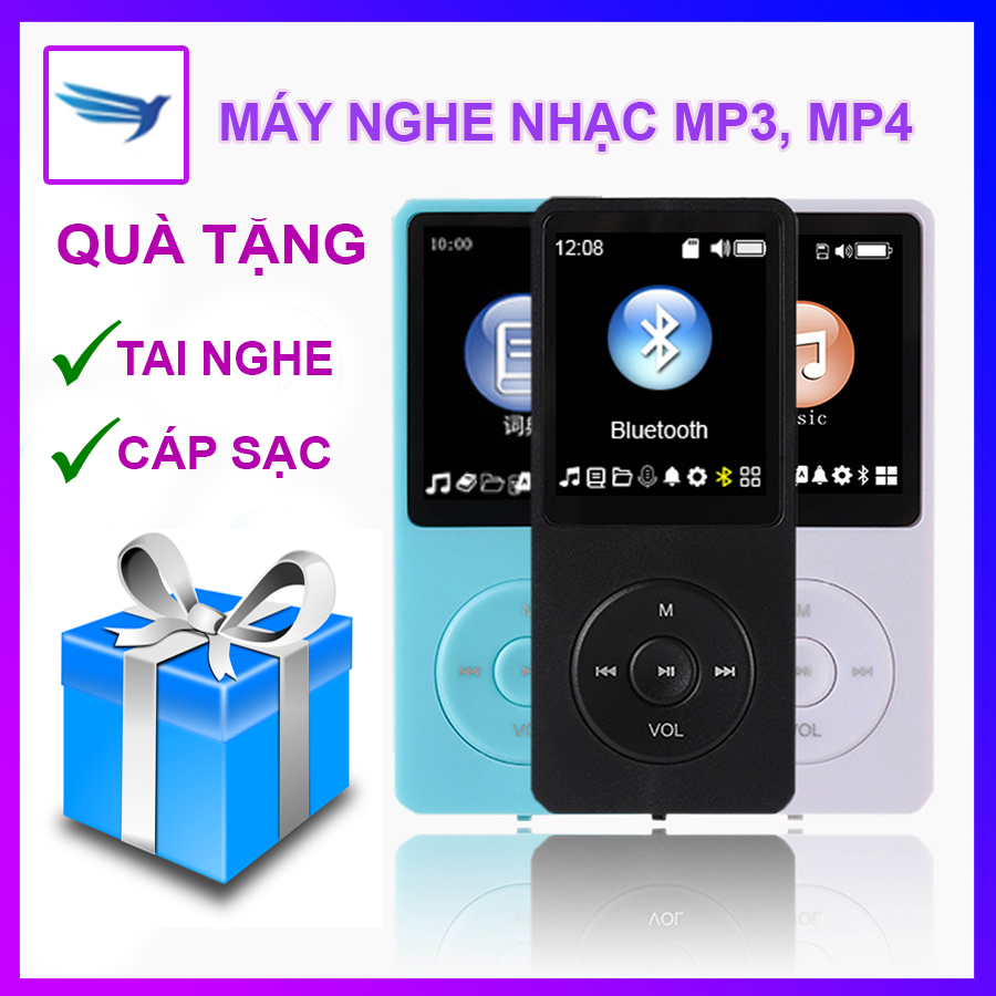 Máy nghe nhạc mini mp3 xem video mp4 có màn hình lcd kết nối Bluetooth kèm thẻ nhớ có loa ngoài tặng tai nghe cáp sạc