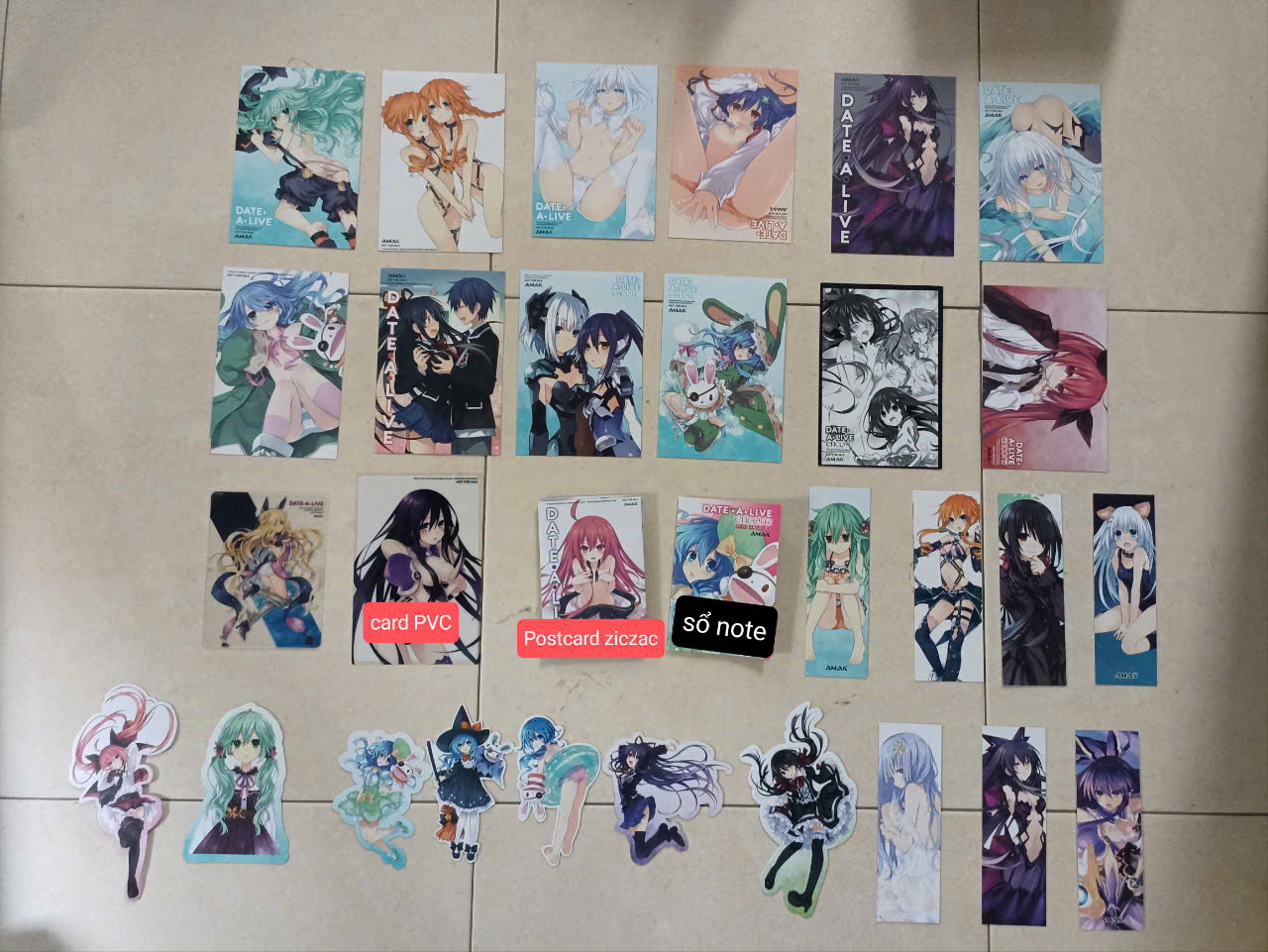 Phụ kiện Postcard, Bookmark, Sổ Note, Card mẫu Date A Live