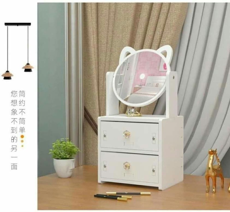 KỆ ĐỰNG MỸ PHẨM GƯƠNG TAI MÈO 2 TẦNG