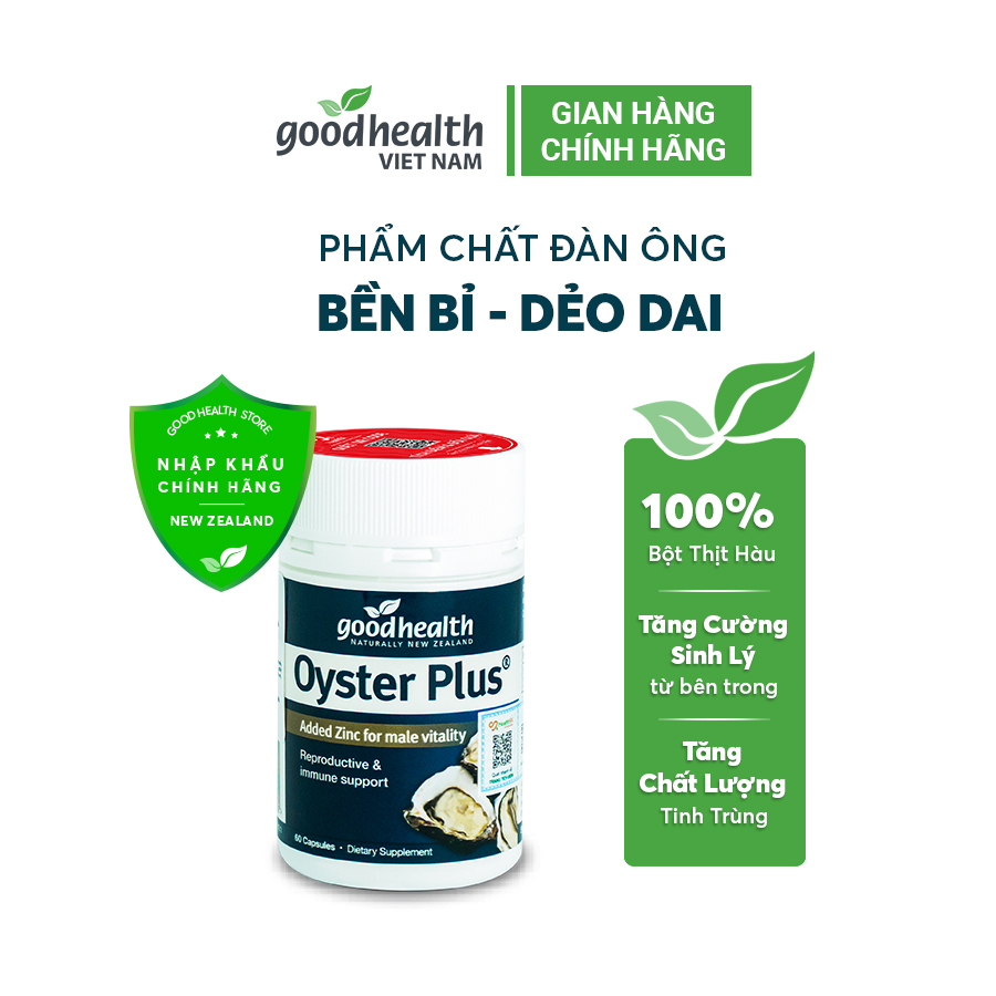 Viên Uống Tinh chất Hàu Biển Goodhealth Oyster Plus Hộp 60 Viên - Bổ Sung Kẽm, Tăng Sinh Lý Nam, Testosterone Nam, Sức Khỏe, Chính Hãng New Zealand