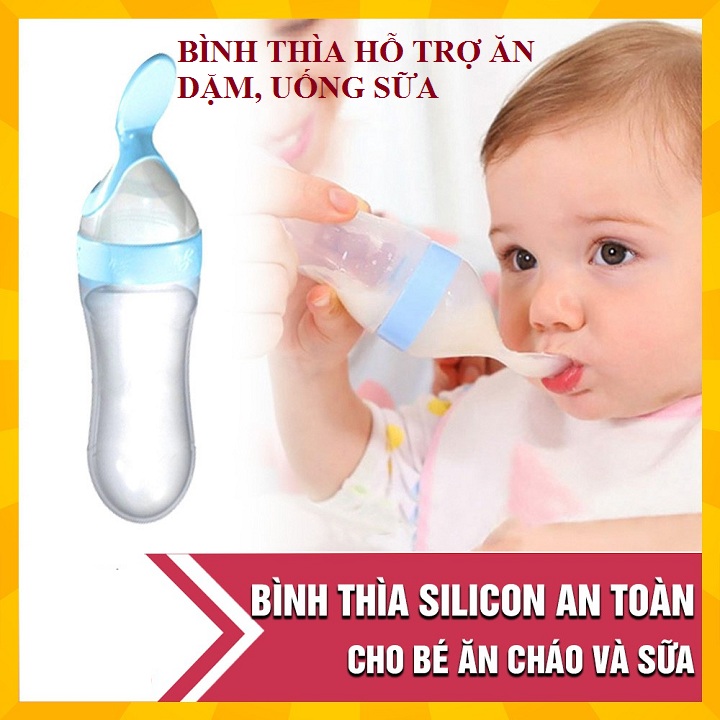 Bình thìa ăn dặm silicon, Bình sữa, Thìa hỗ trợ bé ăn cháo, ăn bột đa năng, an toàn - Dung tích 90ml