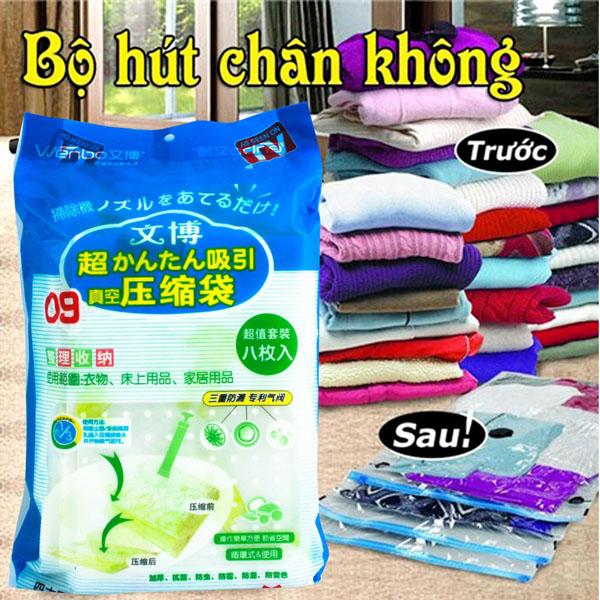 Bộ 8 túi hút chân không đựng quần áo chăn màn kèm bơm
