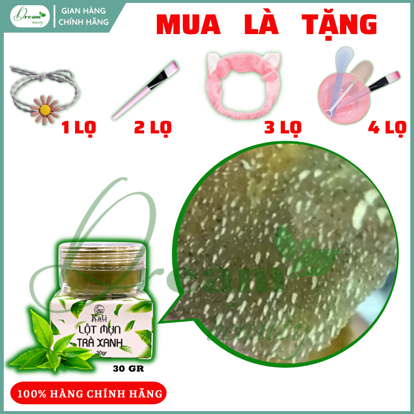 [DÙNG THỬ 30gr] Bột lột mụn trà xanh dưỡng da, lột sạch mụn cám mụn đầu đen mụn li ti, loại bỏ sạch sợi bã nhờn tế bào chết, LM303, Dream Beauty