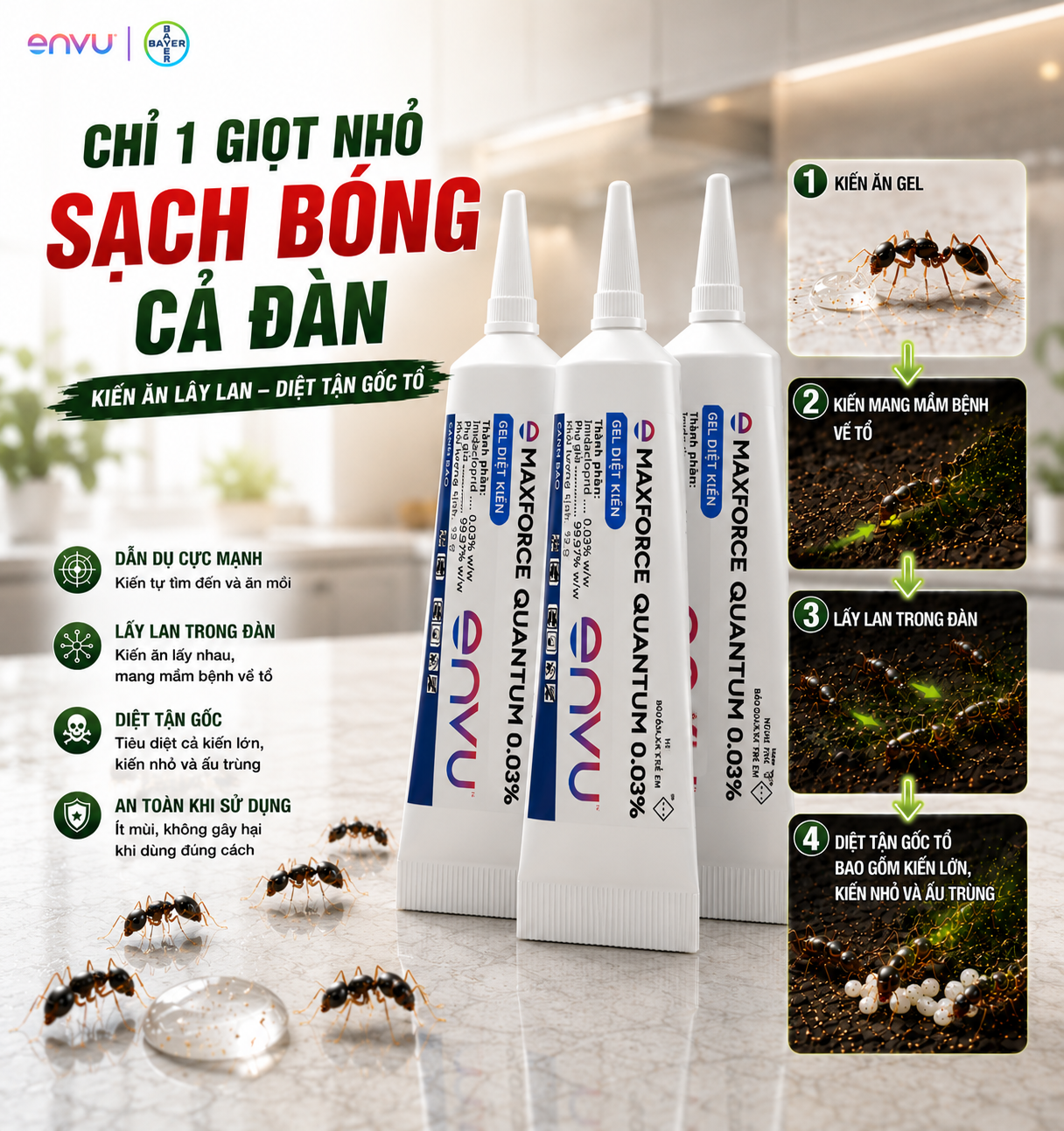 [Combo 3 Sản Phẩm] Gel Diệt Kiến Maxforce Quantum Chính Hãng