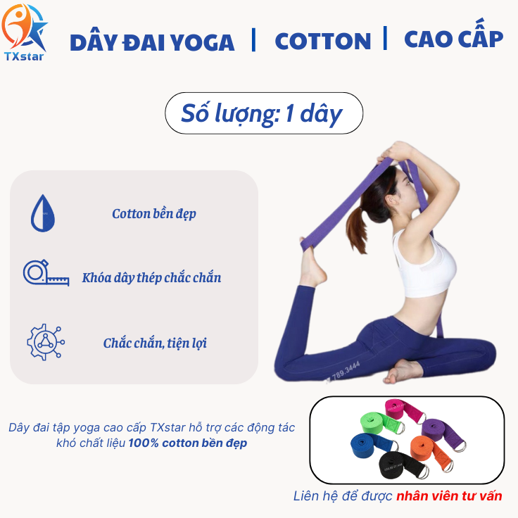 Dây đai tập yoga cao cấp hỗ trợ các động tác khó, chất liệu 100% cotton bền đẹp