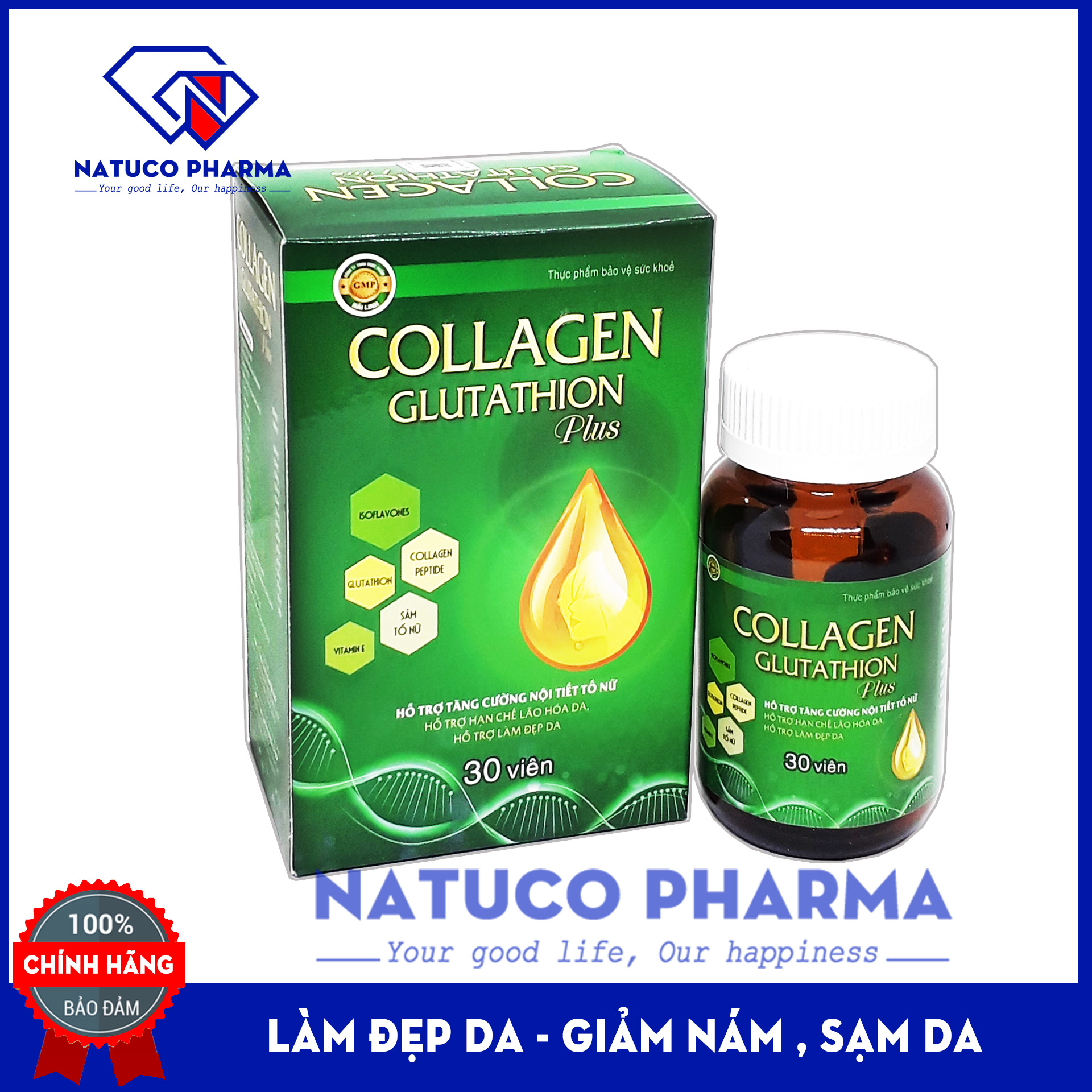 Viên uống giảm thâm nám COLAGEN Plus - nguyên liệu nhập khẩu Ý - uống 1 viên 1 ngày giảm nám, sạm da, khô da, giúp da mịn màng, căng tràn sức sống - Hộp 30 viên Chuẩn GMP