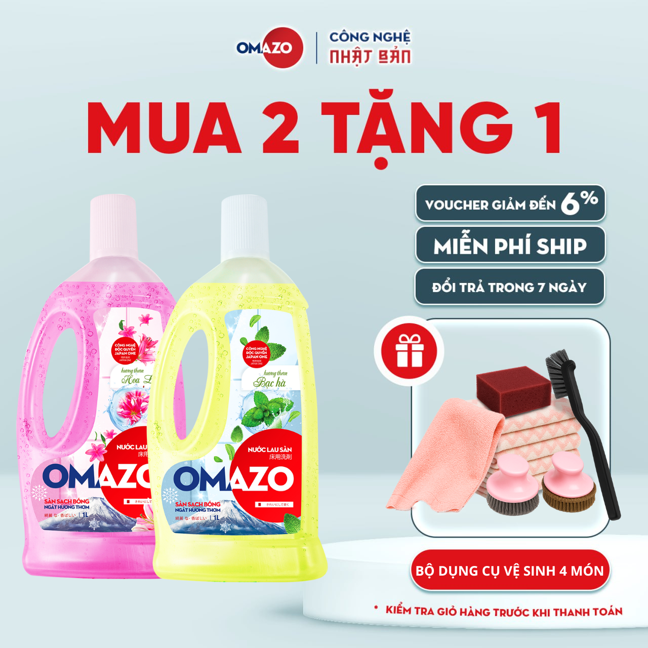 Combo 2 Chai Nước Lau Sàn Omazo Hương Bạc Hà & Hương Hoa Lily Sạch Thơm Mát (1L x2)
