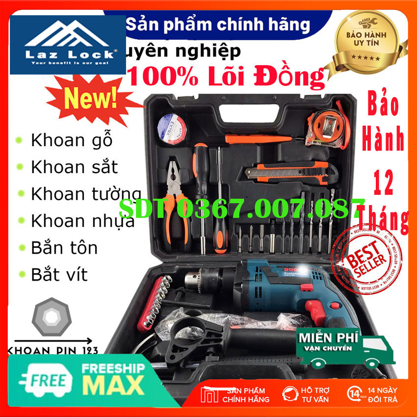 Vali máy khoan điện khoan bê tông sắt gỗ gsb-13re và bộ dụng cụ sửa chữa đa năng kềm búa mũi khoan - máy khoan hai chức năng đầu 13mm nhỏ gọn tiện dụng bảo hành 12 tháng. laz lock