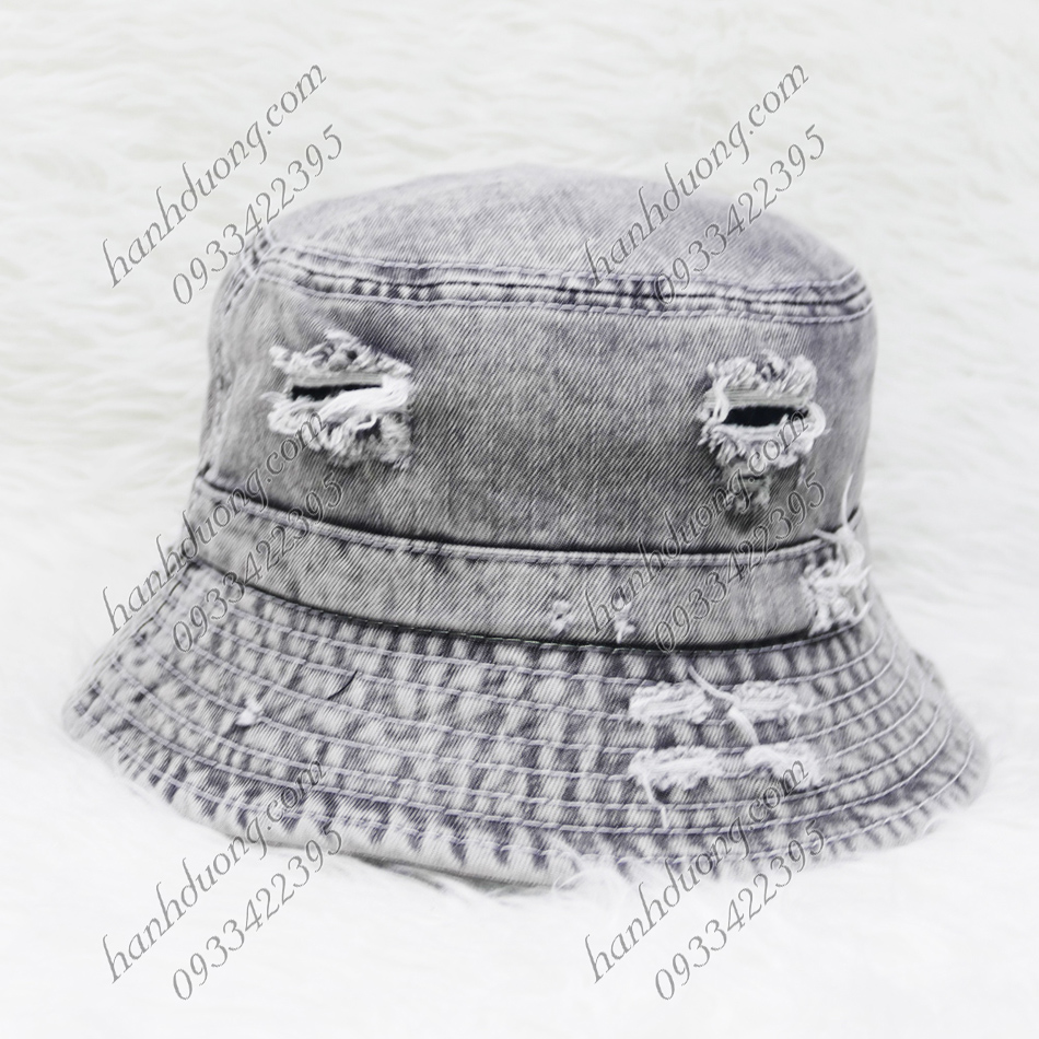 Nón bucket jean rách bụi cá tính không thêu có quai nón