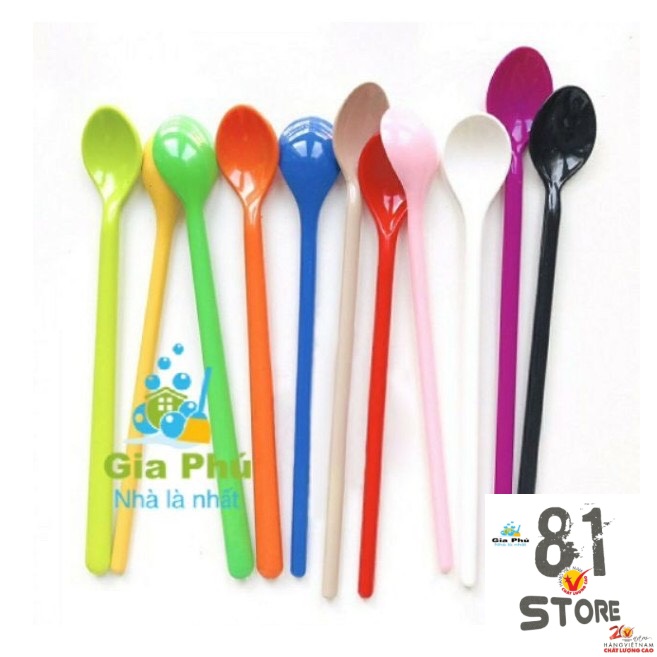 Bộ 10 muỗng nhựa Nhiều Màu sinh tố, cafe cao cấp, Muỗng đen cao cấp
