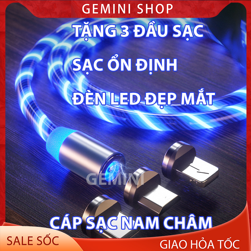 Dây Cáp Sạc điện thoại Nam Châm Phát sáng Xoay 360 Độ, Từ Tính GEMINI SHOP