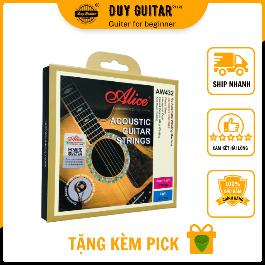 Bộ dây đàn guitar acoustic Alice AW432 dây guitar sắt cho âm thanh tự nhiên và chân thật có độ bền cao rẻ vô đối - Duy Guitar Store