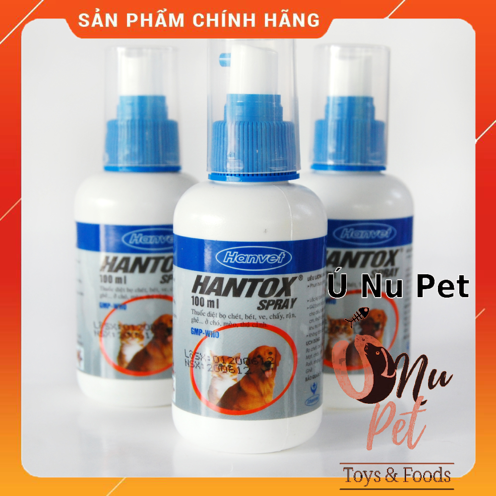 Thuốc xịt ngoài da diệt ve rận, bọ chét, ký sinh trùng cho chó mèo Hantox 100ml Thuốc xịt ngoài da diệt ve rận, bọ chét