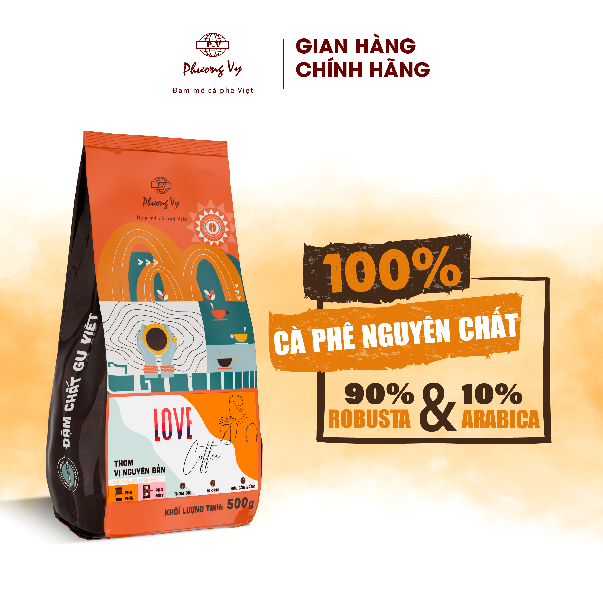 Cà Phê Nguyên Chất Love Coffee 500g thơm ngon quyến rũ, phù hợp pha phin và pha máy, Phương Vy Coffee