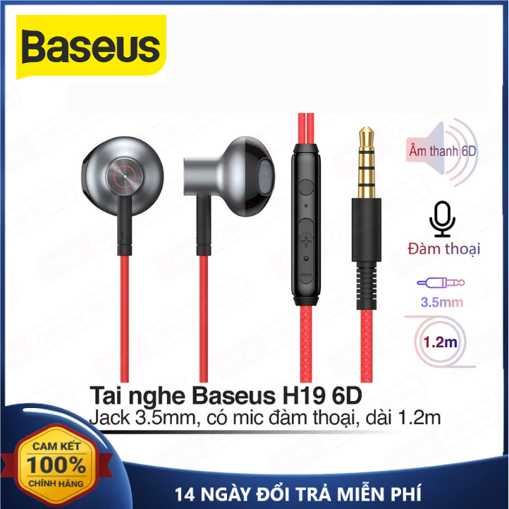 Tai nghe có dây baseus encok h19 tai nghe nhét tai jack 3.5mm có mic