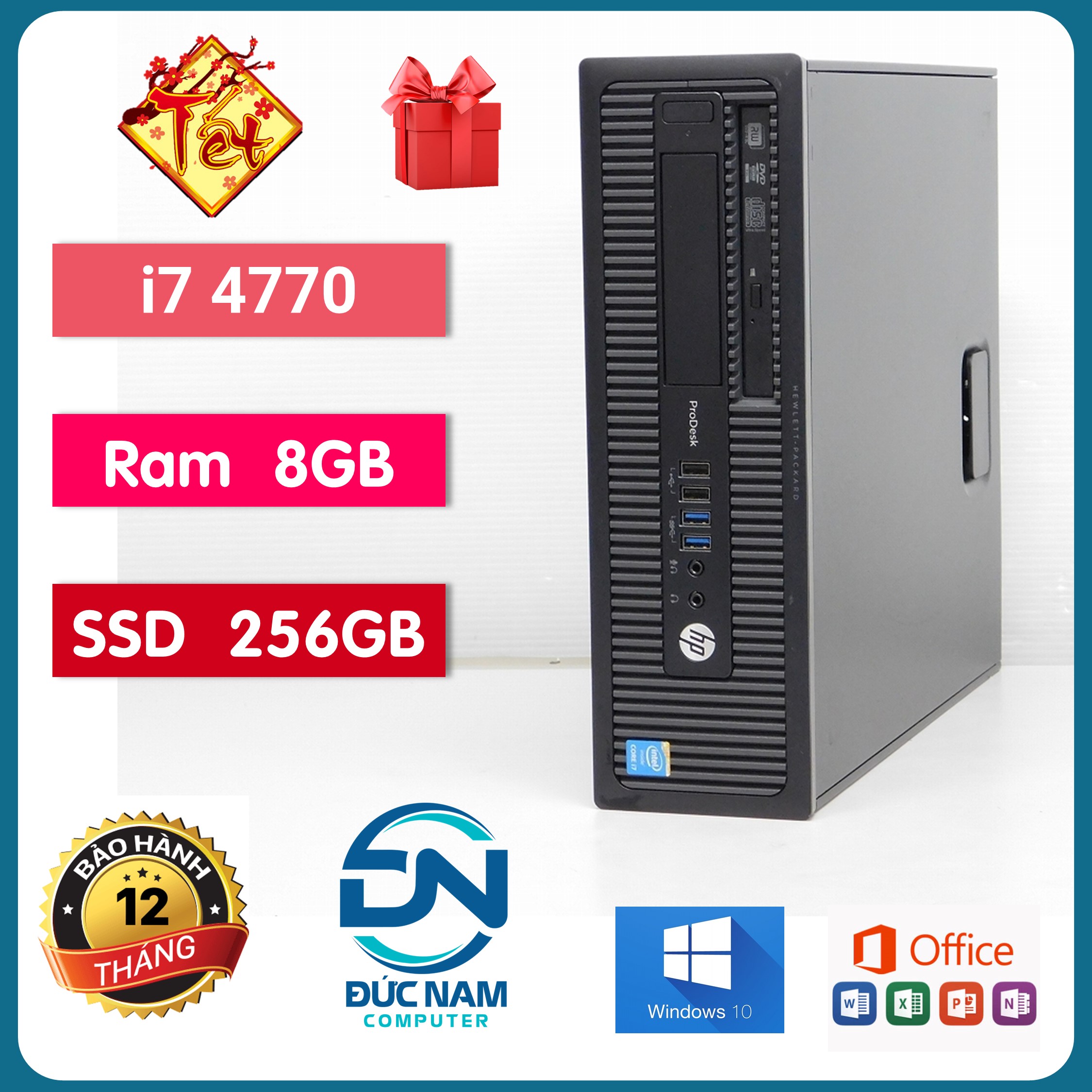 THÙNG CASE MÁY TÍNH ĐỒNG BỘ  ĐỂ BÀN  CẤU HÌNH CAO HP 400G1/600G1 (Core I7 4770- Ram 8GB - SSD 256GB )HÀNG NHẬP KHẨU NHẬT- Khuyến Mãi USB thu WIFI và Bàn di chuột.