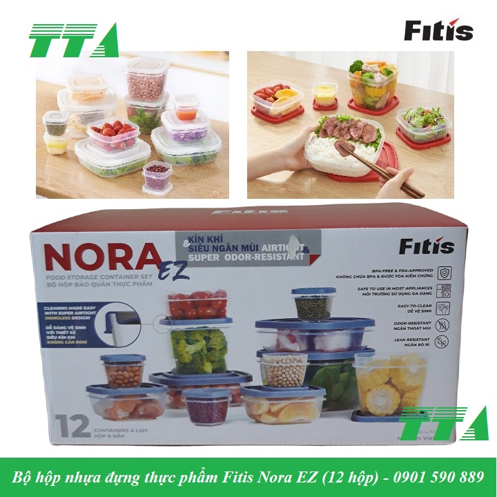 Bộ 12 hộp nhựa fitis đựng bảo quản thực phẩm nora ez