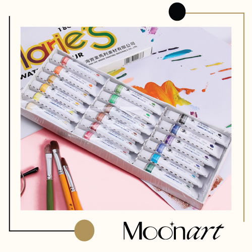 Bộ màu nước Maries chính hãng dạng tuýp (12ml) bộ 12/18/24 màu, màu nước dạng tuýp dễ sử dụng, an toàn, giá tốt - MoonArt