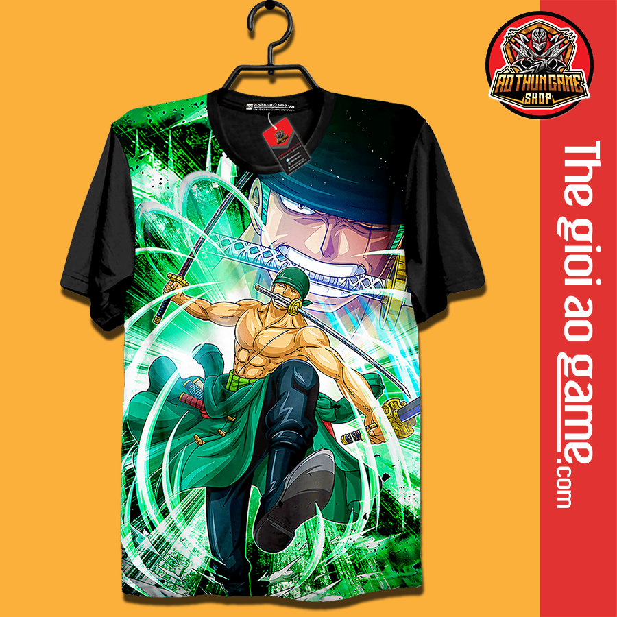 Áo One Piece Zoro Đen, Áo Thun Zoro 3D Đen A03 Phông Unisex Nam Nữ Tay Ngắn Forn Rộng Vải Mềm Mại Mặc Thoáng Mát - Mã SP: ZoroA03 | Thegioiaogame.com