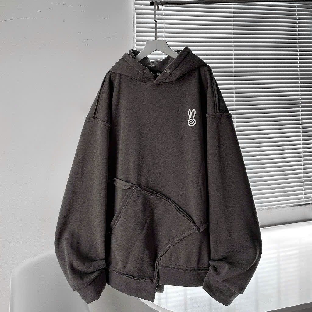 Áo khoác hoodie form rộng Nam Nữ logo thỏ mũ rộng có cúc bấm kiểu mặc trái siêu ngầu MChoodie997 997