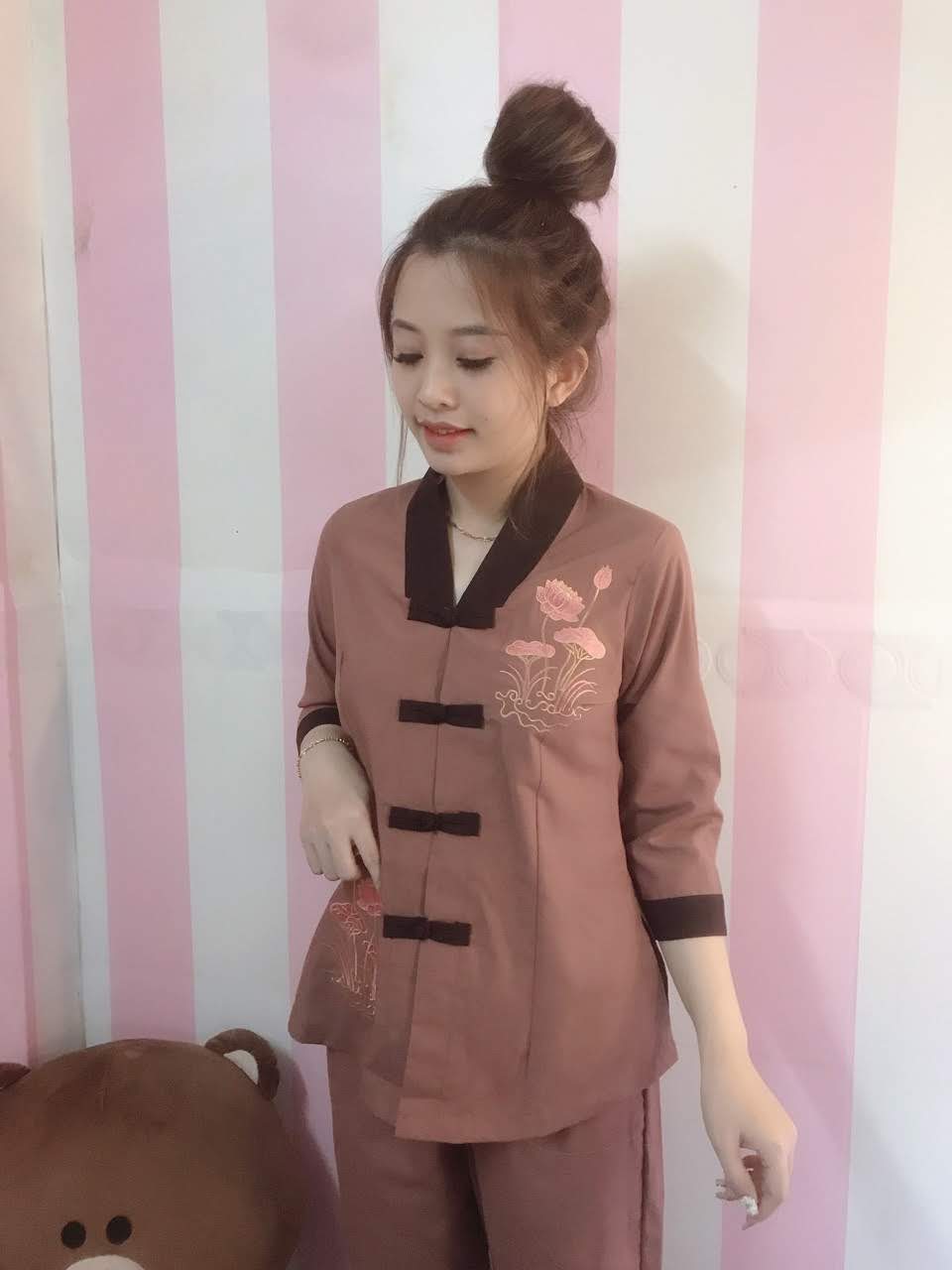 [HCM]Đồ lam đi chùa nữ đồ phật tử áo lam đi chùa mẫu La hán phối