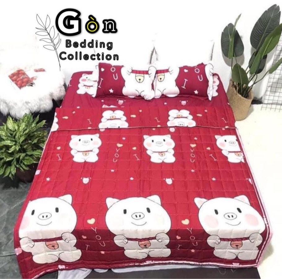 Bộ chăn ga gối cotton poly , lợn đỏ , chất liệu thoáng mát , kích cỡ đa dạng , by. gòn
