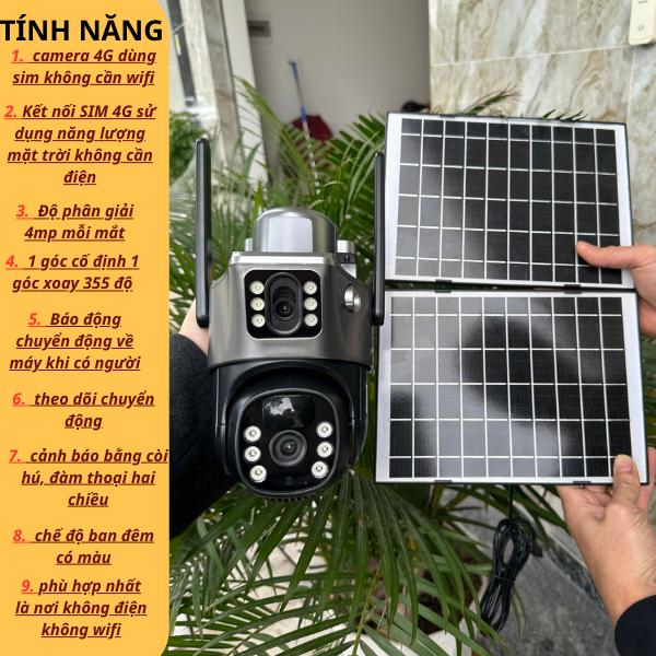 Camera năng lượng mặt trời 4G, 2 ống kính camera hiển thị 2 màn hình, đi kèm 2 tấm pin năng lượng mặt trời, zoom xa kỹ thuật số