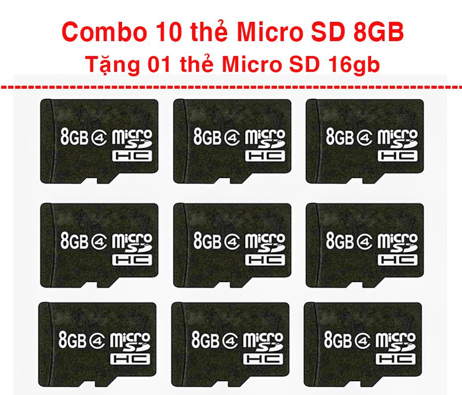 Combo 10 thẻ micro sd 8gb tặng 01 thẻ micro sd 16gb