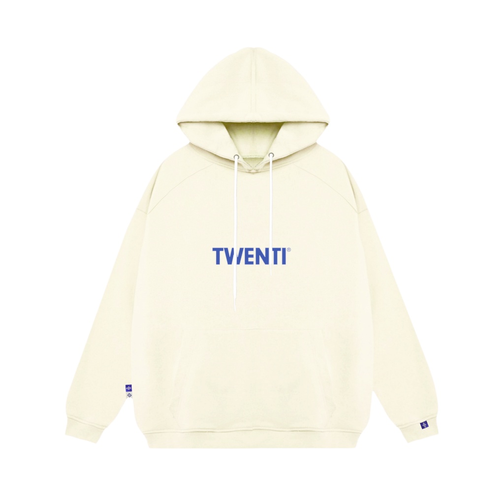 Áo hoodie twenti nỉ cotton trắng kem basic
