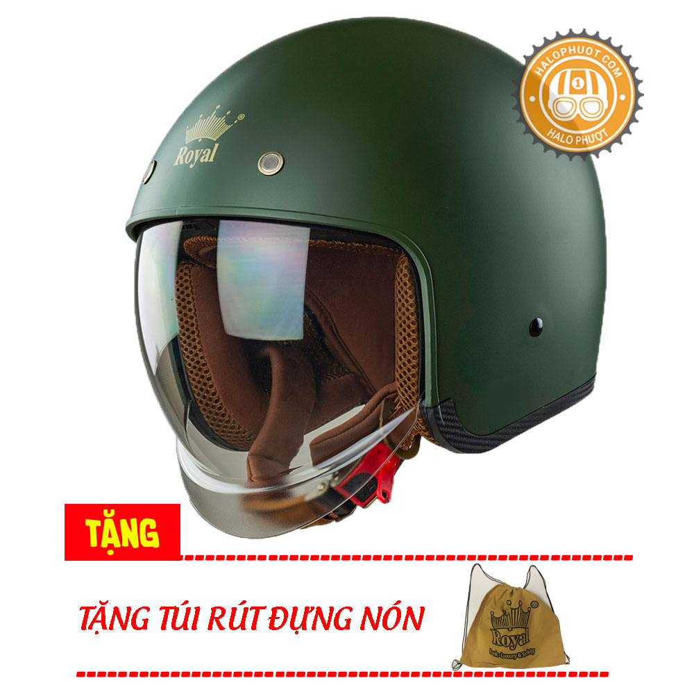 Nón bảo hiểm 3/4 kính âm Royal M139 Xanh Rêu (Tặng balo rút) (Bảo hành trọn đời)