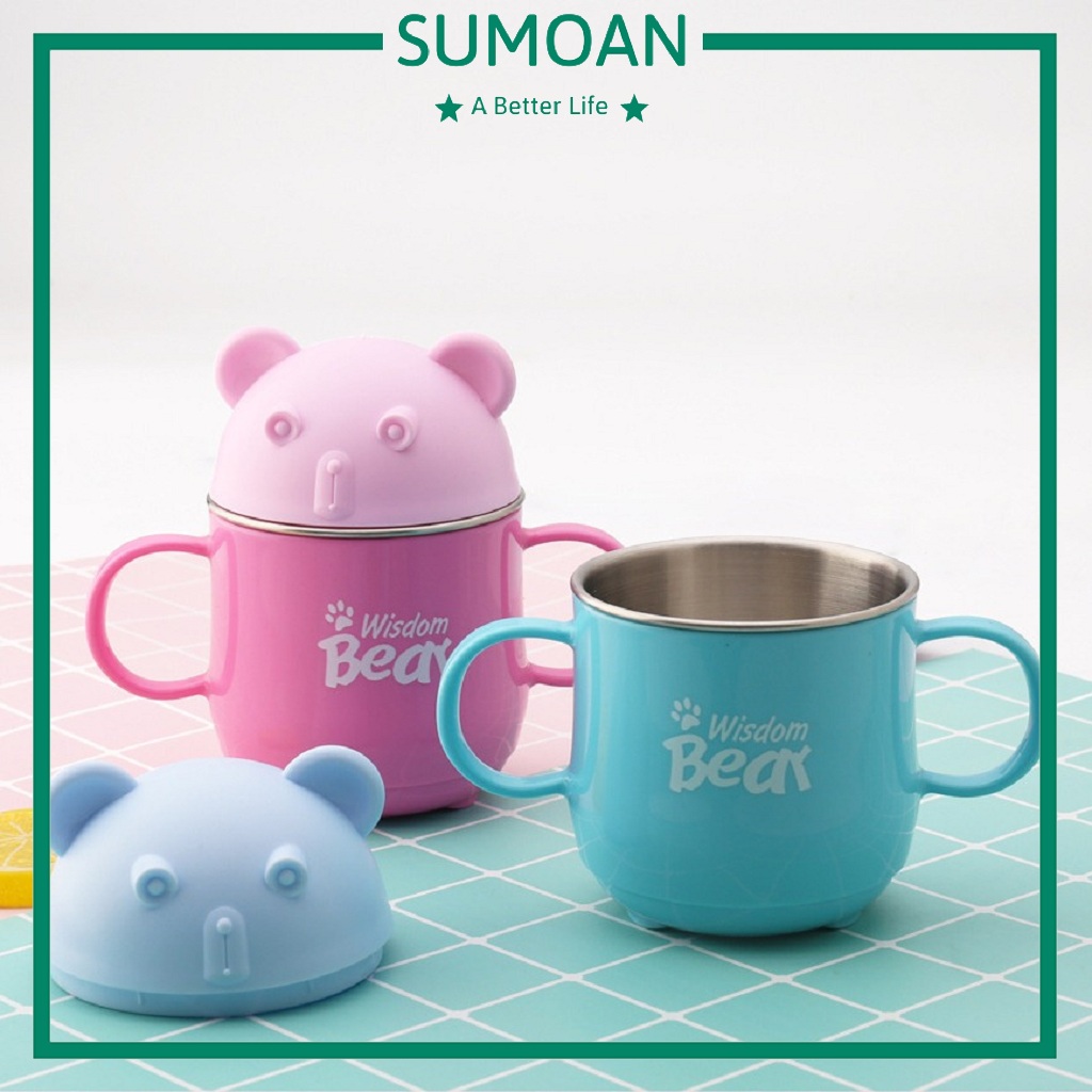 Cốc uống nước inox cho bé 2 lớp cách nhiệt có tay cầm nắp đậy