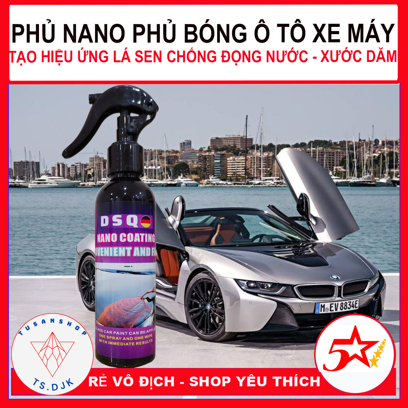 [TẶNG KHĂN+MÚT XỐP] chai xịt nano chống nước cho kính ô tô - dung dịch phủ bóng sơn xe máy ô tô DSQ Nano Coating-TUSAN SHOP